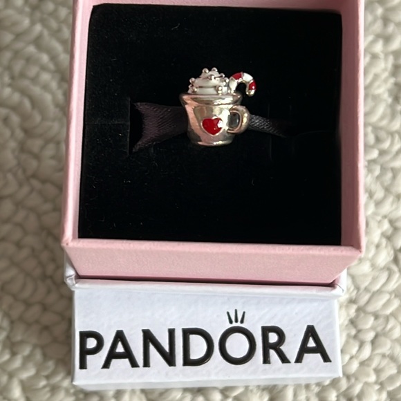 Pandora Jewelry - NWT - Pandora holiday beverage in heart mug with candy cane charm